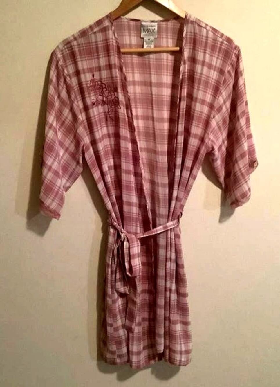Madison & Max Womens Intimate Embellished Embroidered Flower Checkered Robe Sz M
